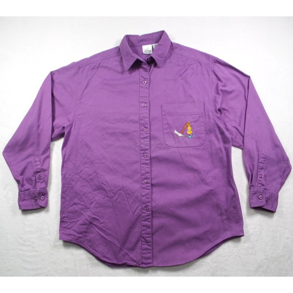 Vintage The Disney Store Shirt Womens Size Large Purple Button Up‎ 7 Dwarfs
